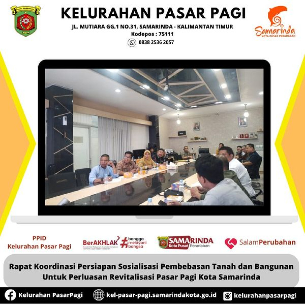 RAPAT KOORDINASI PERSIAPAN SOSIALISASI PEMBEBASAN TANAH DAN BANGUNAN UNTUK REVITALISASI PASAR PAGI
