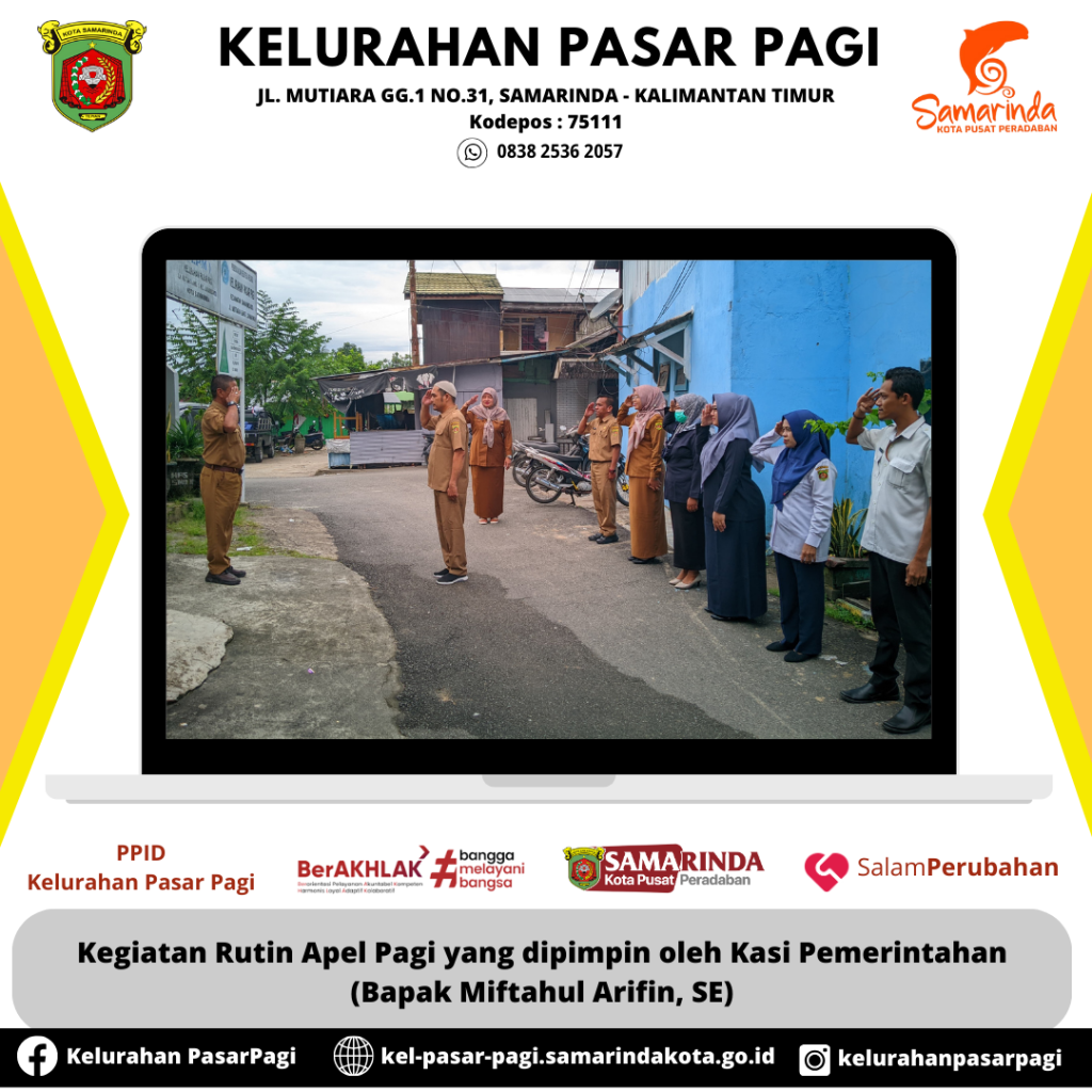 Kegiatan Rutin Apel Pagi yang dipimpin oleh Kasi Pemerintahan (Bapak Miftahul Arifin, SE)