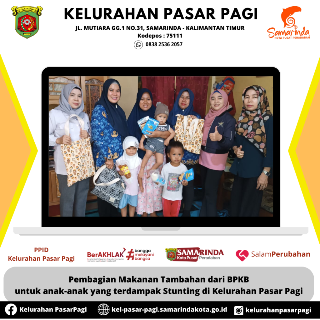 Pembagian makanan tambahan dari BPKB untuk anak-anak yang terdampak Stunting di Kelurahan Pasar Pagi