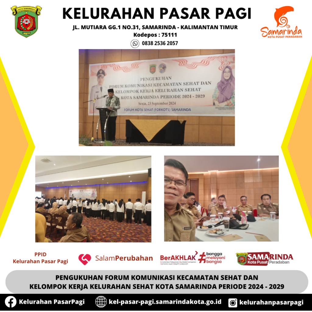 Pengukuhan Forum Komunikasi Kecamatan Sehat dan Kelompok Kerja Kelurahan Sehat Kota Samarinda Periode 2024 - 2029