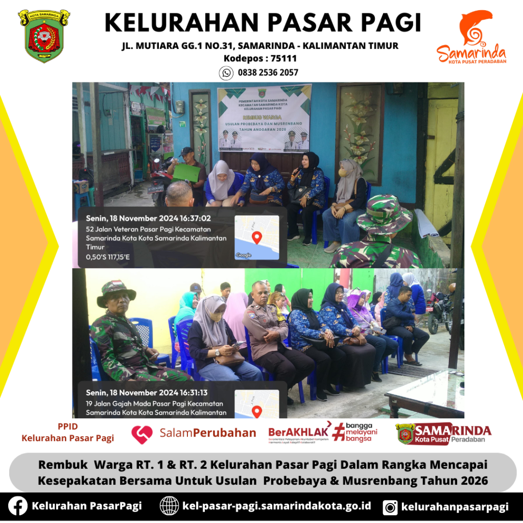 Rembuk  Warga RT. 1 & RT. 2 Kelurahan Pasar Pagi Dalam Rangka Mencapai Kesepakatan Bersama Untuk Usulan  Probebaya & Musrenbang Tahun 2026