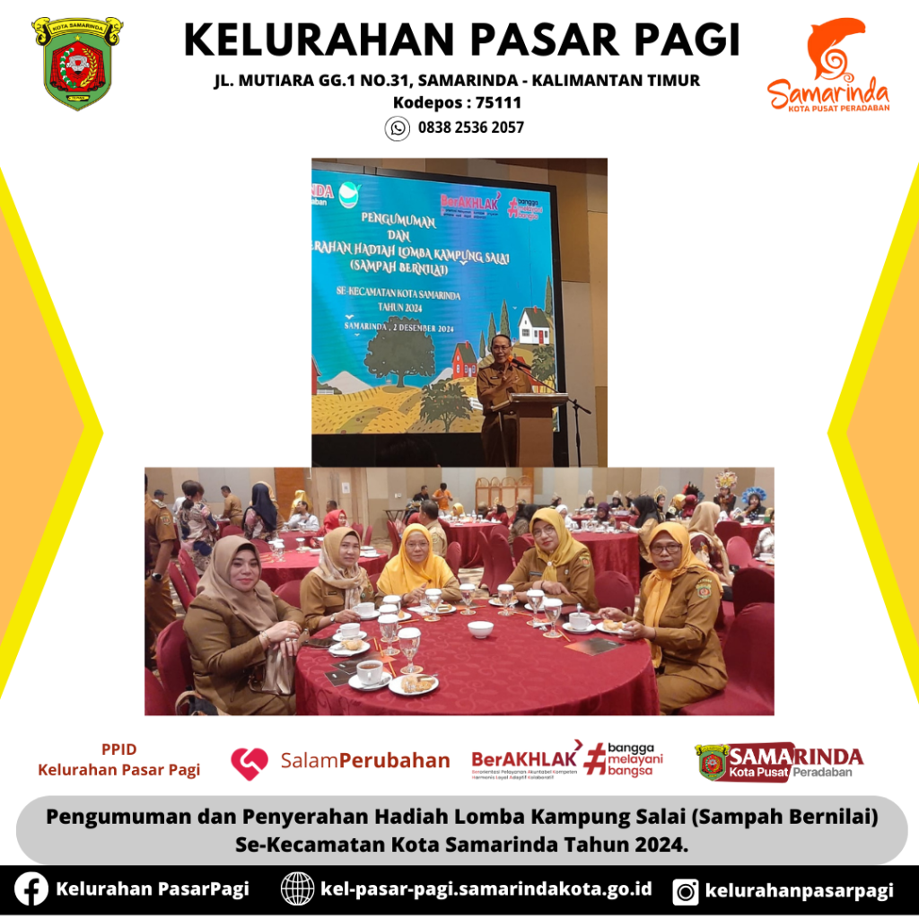 Pengumuman dan Penyerahan Hadiah Lomba Kampung Salai (Sampah Bernilai) Se-Kecamatan Kota Samarinda Tahun 2024.