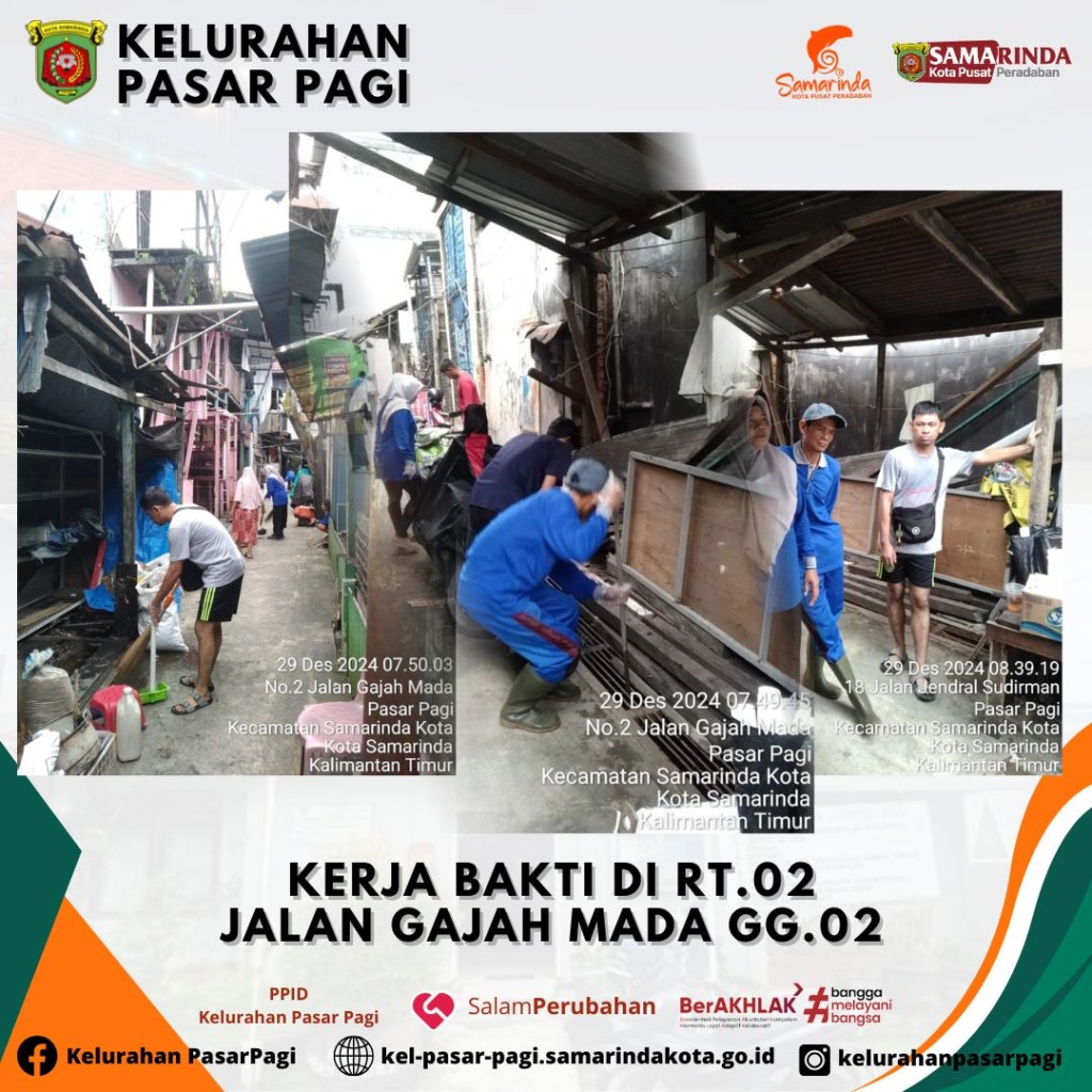 Kerja bakti di RT.02 Jl. Gajah Mada Gg.2 Kelurahan Pasar Pagi