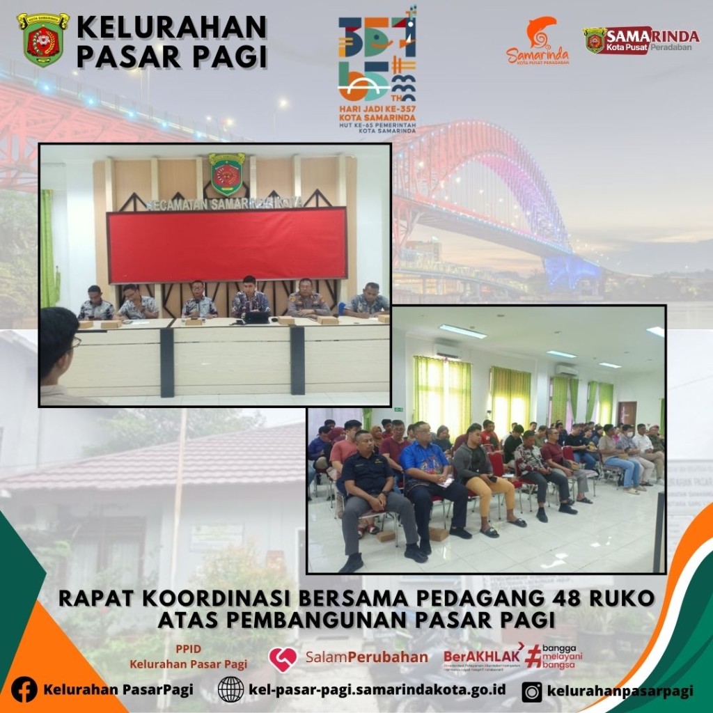Rapat Koordinasi bersama Pedagang 48 Ruko Pembangunan Pasar Pagi