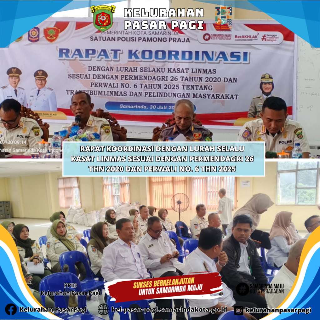 Rapat Koordinasi dengan Lurah Selaku Kasat Linmas Sesuai dengan Permendagri 26 Tahun 2020 dan Perwali No. 6 Tahun 2025