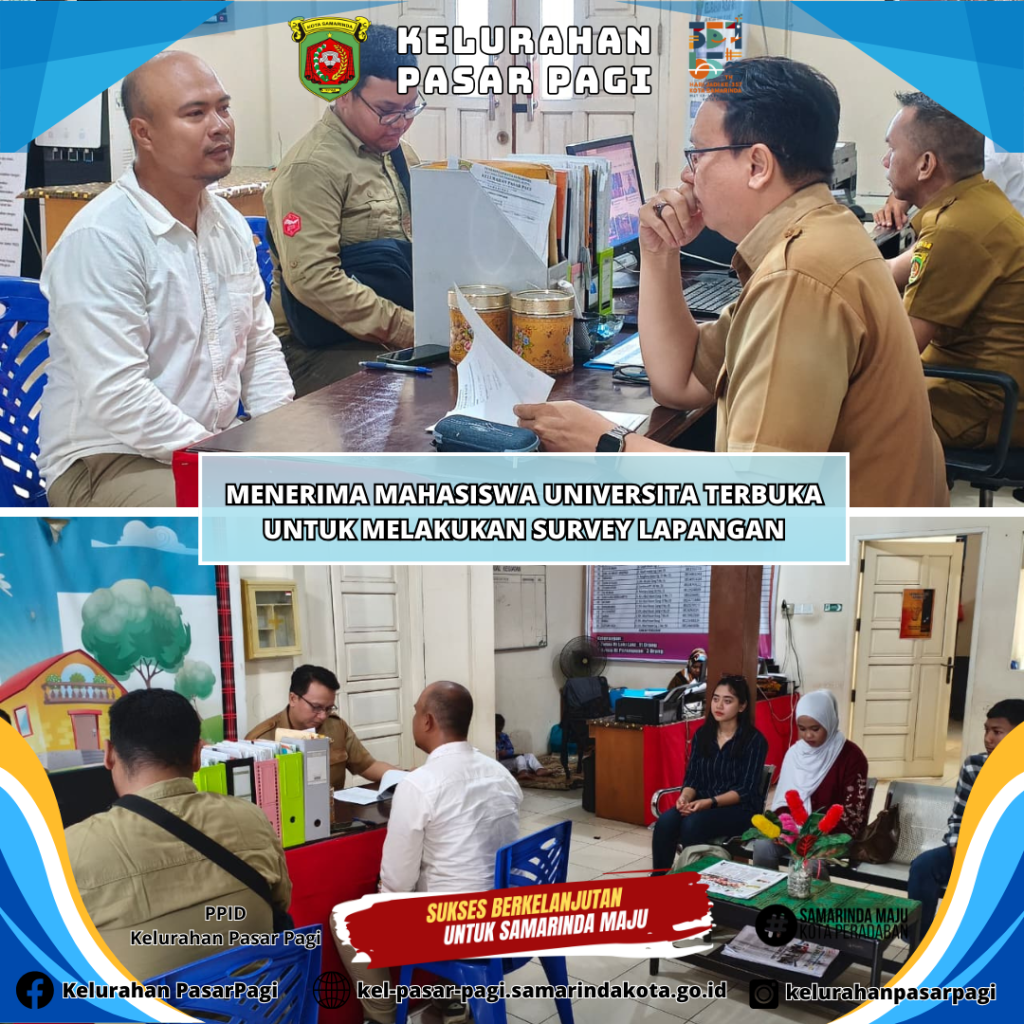 Sekretaris Lurah menerima Mahasiswa Universitas Terbuka yang ingin melaksanakan survey lapangan