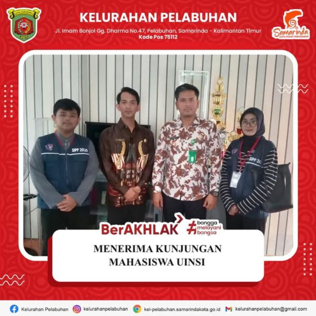 menerima kunjungan Mahasiswa UINSI di kantor Kelurahan Pelabuhan.