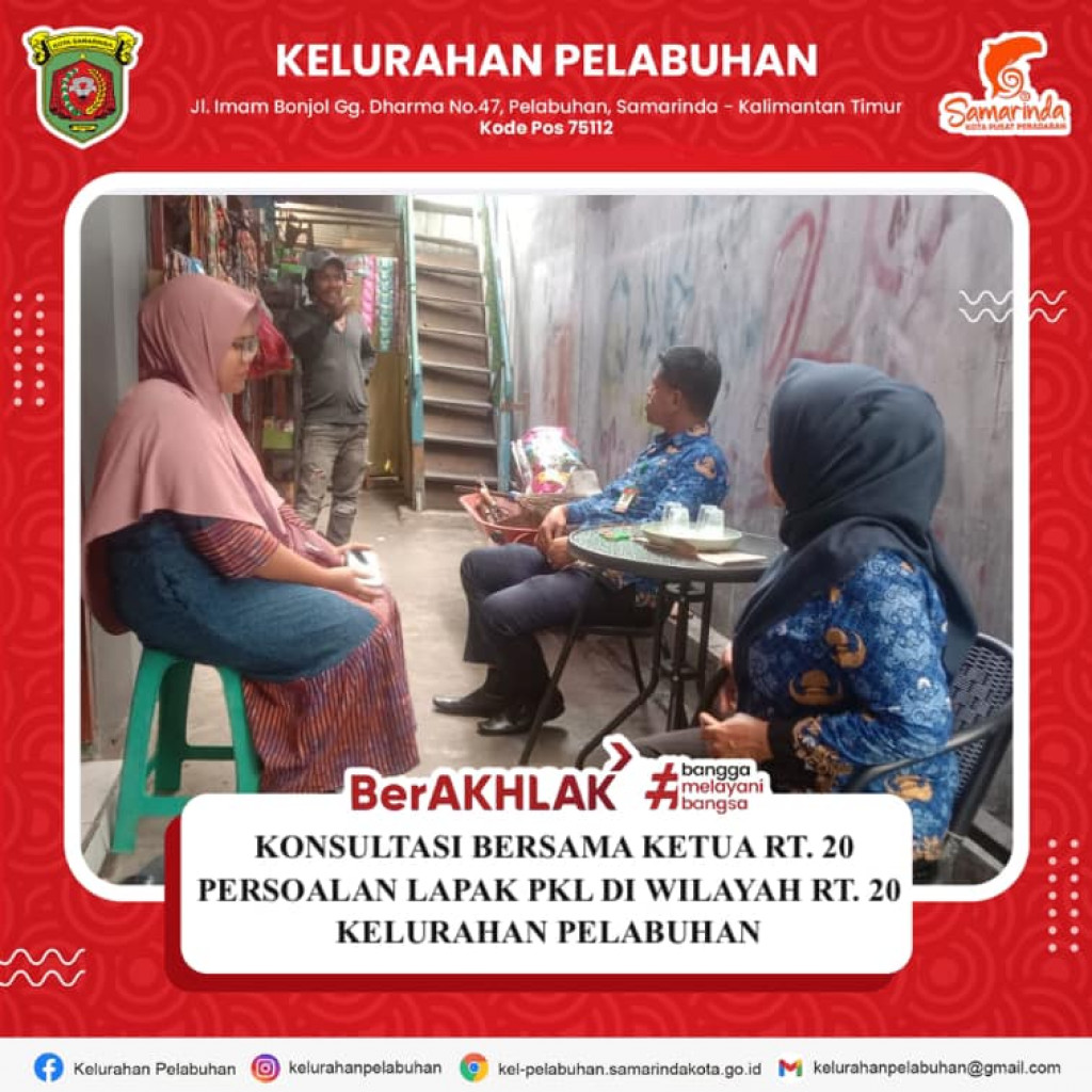 konsultasi bersama ketua RT. 20 persoalan lapak PKL di wilayah RT. 20 Kelurahan pelabuhan.