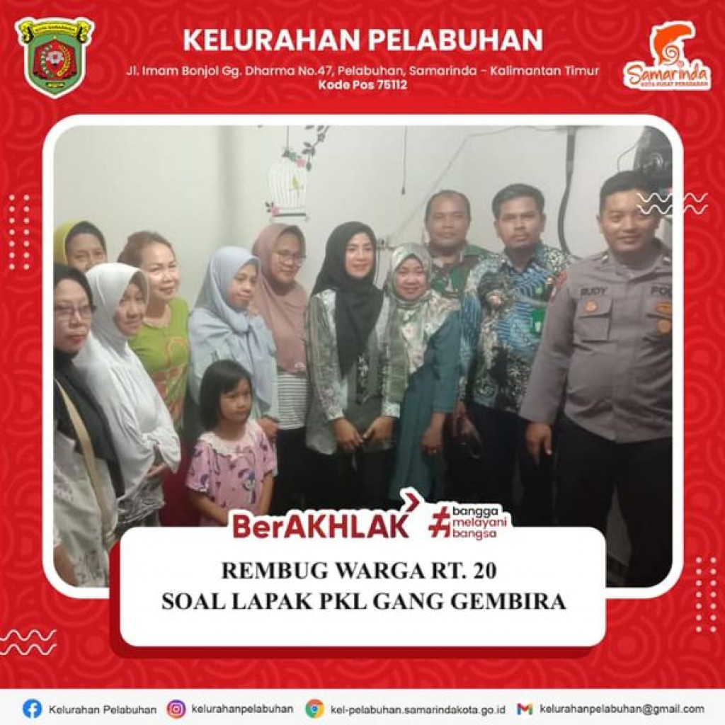 Rembug Warga RT. 20 Persoalan Pengecoran dan penertiban Lapak PKL yang berada di Jl. Imam Bonjol, Gang Gembira RT. 20 Kelurahan pelabuhan.