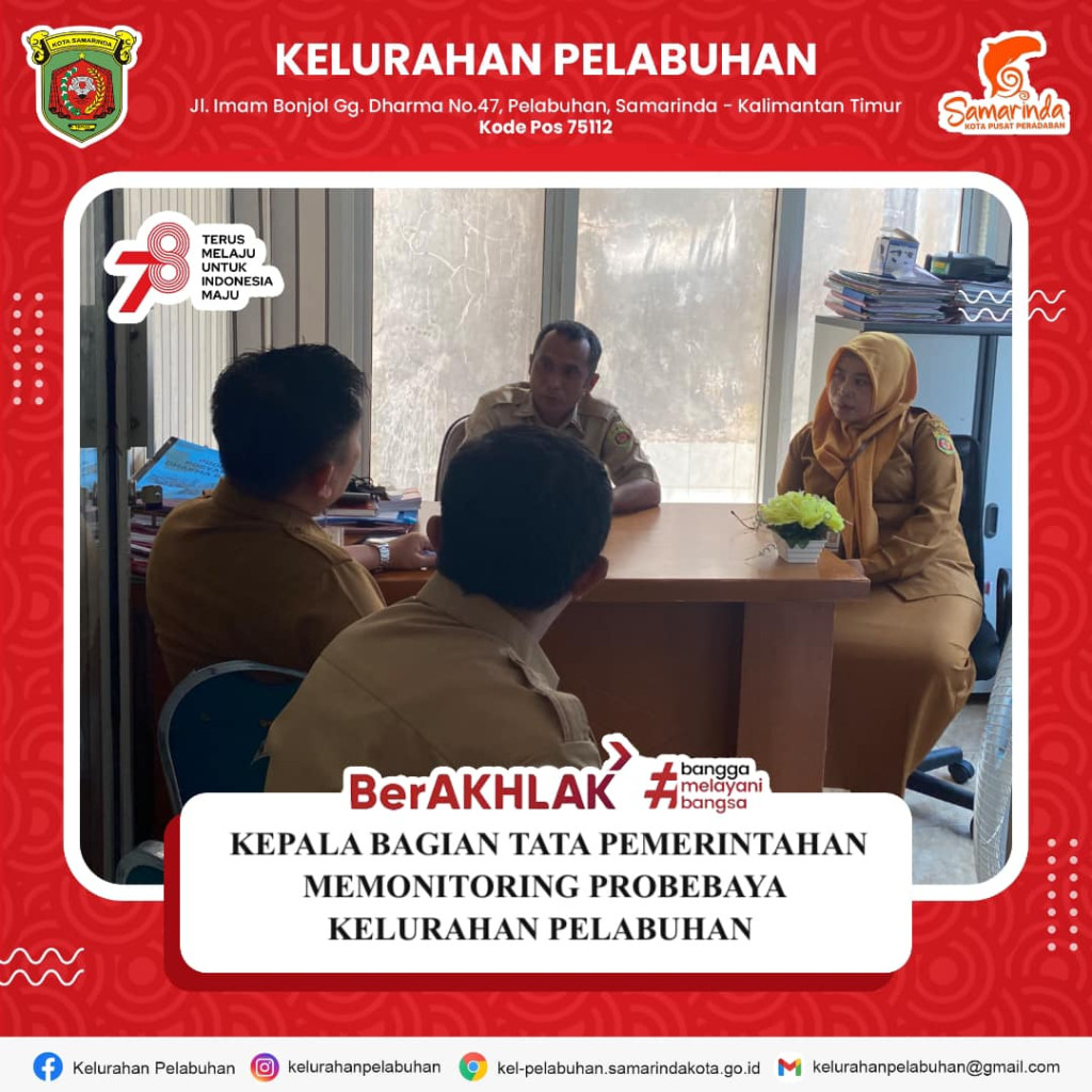 Kepala bagian tata pemerintahan Kota Samarinda memonitoring probebaya kelurahan pelabuhan.