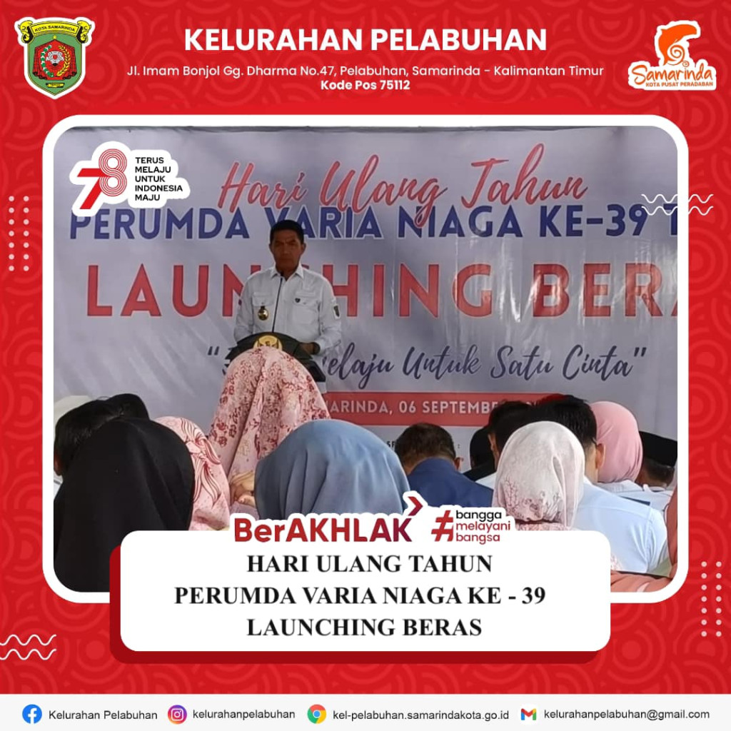 HUT Perumda Varta Niaga ke-39 Launching Beras “terus melaju untuk satu cinta” yang di hadiri juga oleh Walikota Samarinda Dr. H. Andi Harun, S.T., S.H., M.Si.