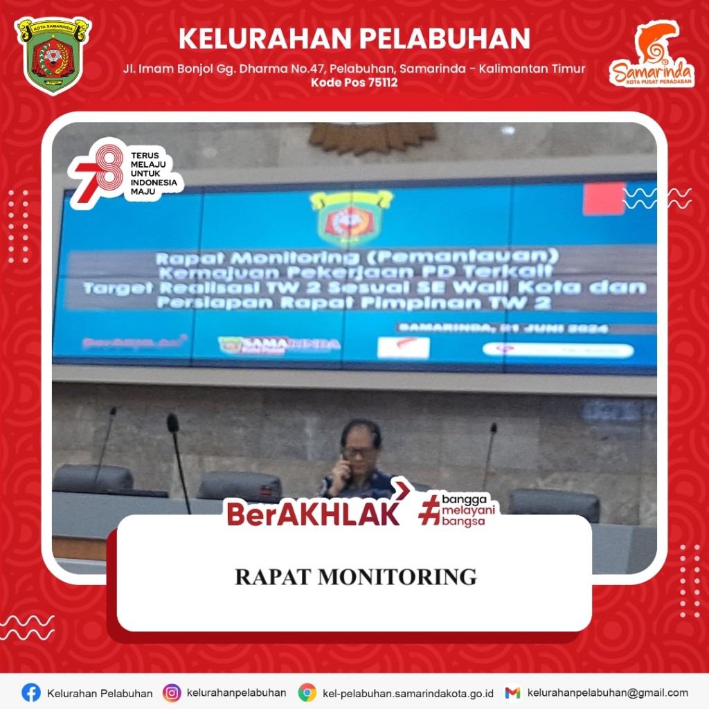Rapat Monitoring (Pemantauan) Kemajuan Pekerjaan PD terkait Target Realisasi TW 2 sesuai SE Wali Kota