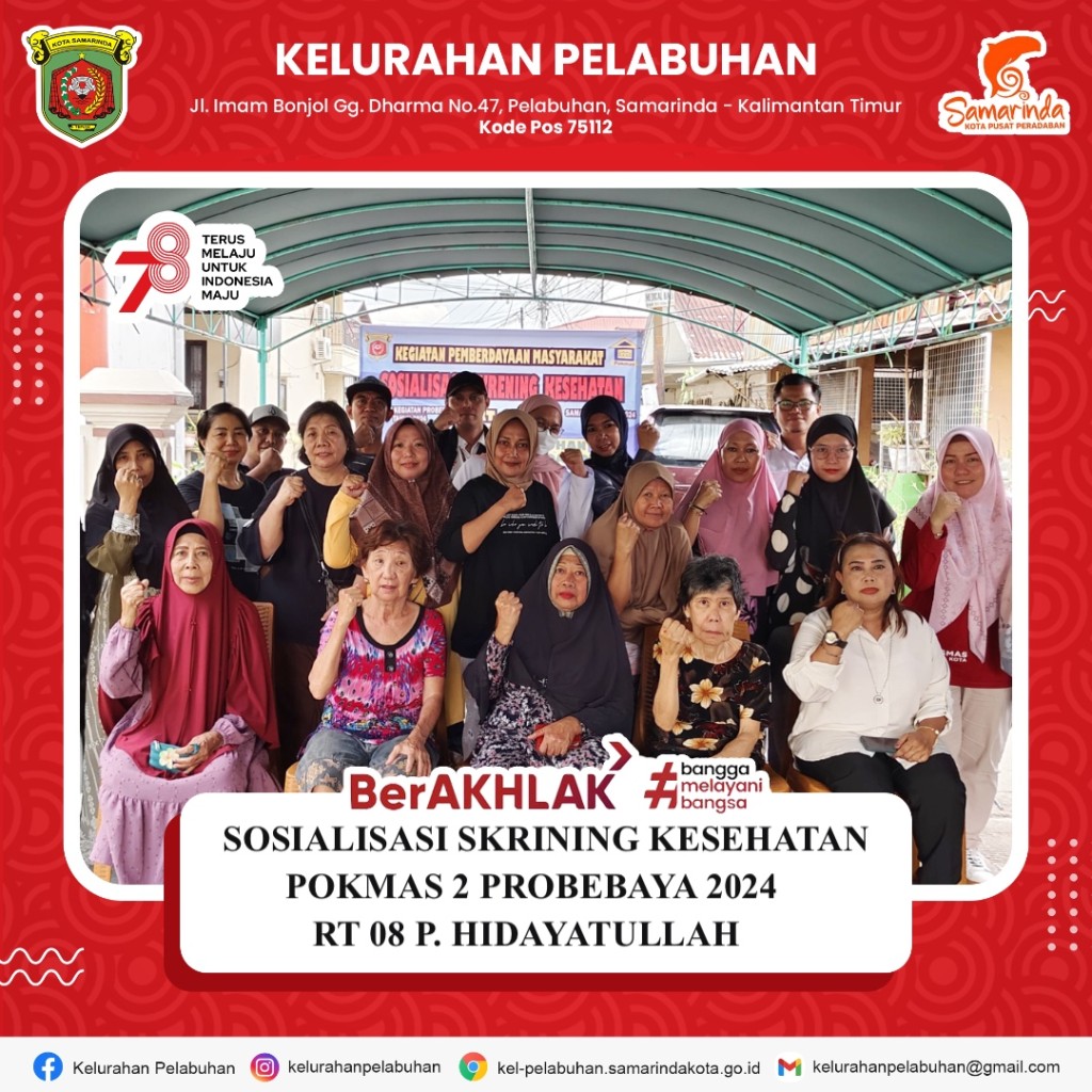 Sosialisasi skrining kesehatan pokmas 2 probebaya 2024 di RT. 08 Jl P. Hidayatullah Gg. Bhakti