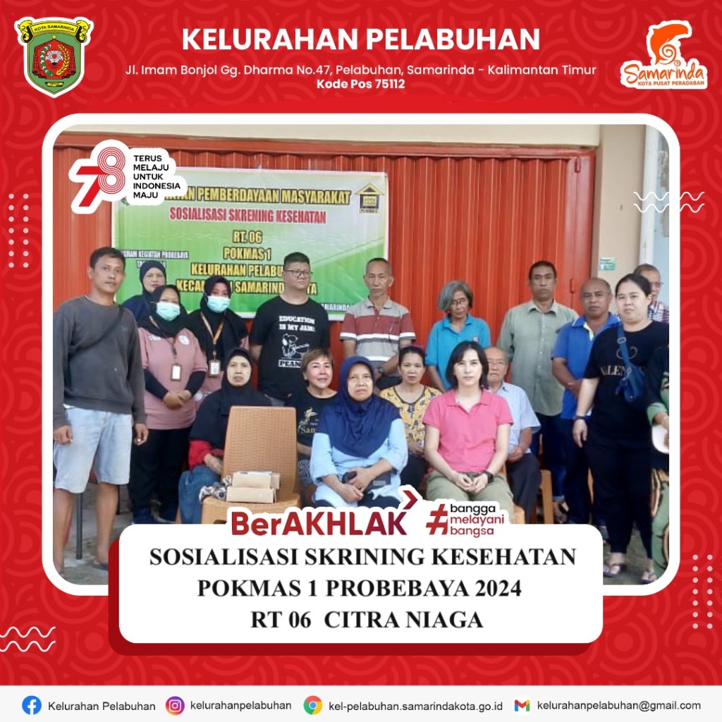 Sosialisasi skrining kesehatan pokmas 1 probebaya 2024 di RT. 06 Citra Niaga