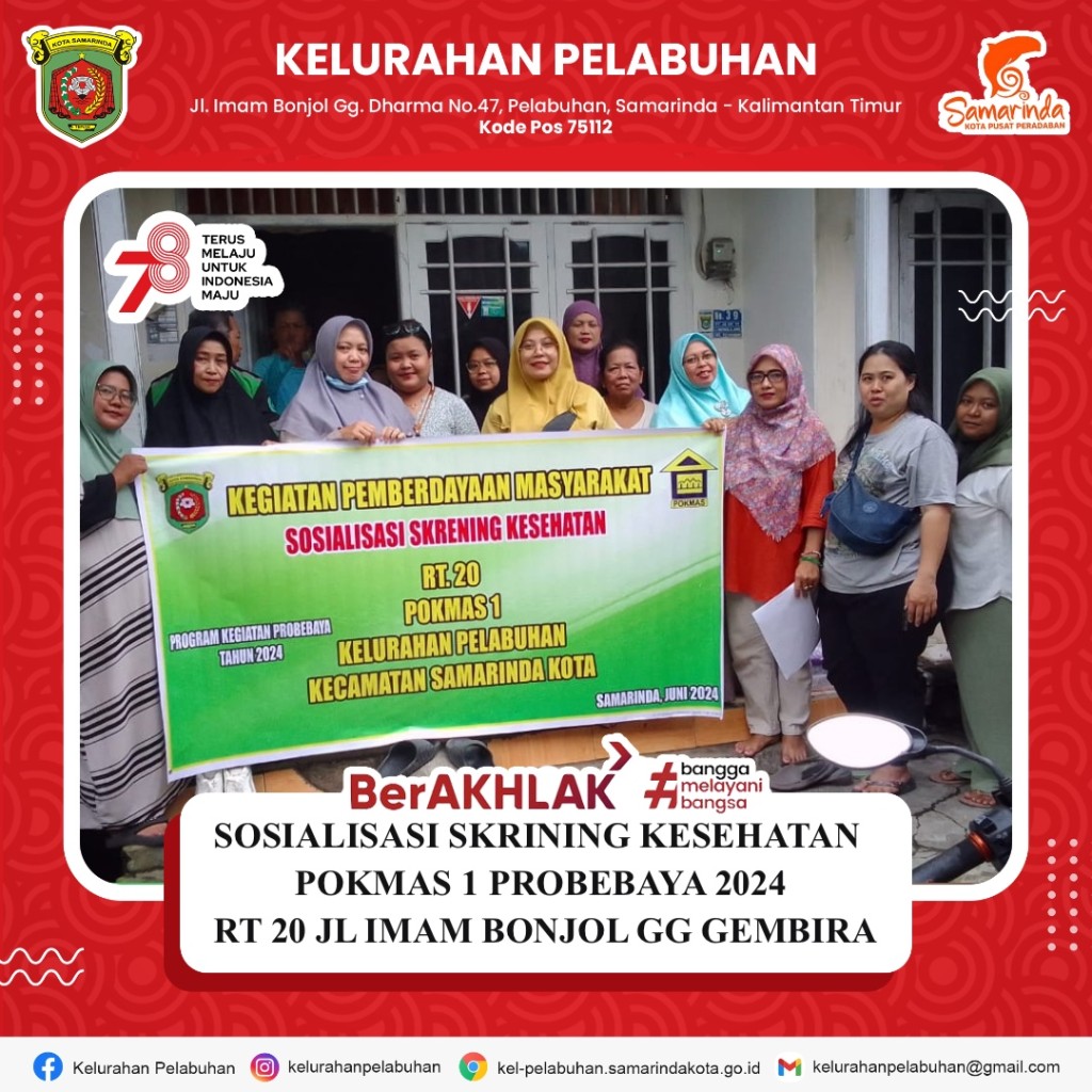 Sosialisasi skrining kesehatan pokmas 1 probebaya 2024 Rt 20 Jl mulawarman gg gembira