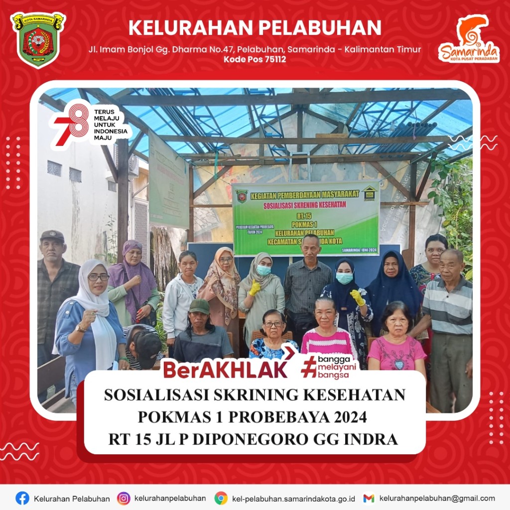 Sosialisasi skrining kesehatan pokmas 1 probebaya 2024 Rt 15 Jl p diponegoro gg indra