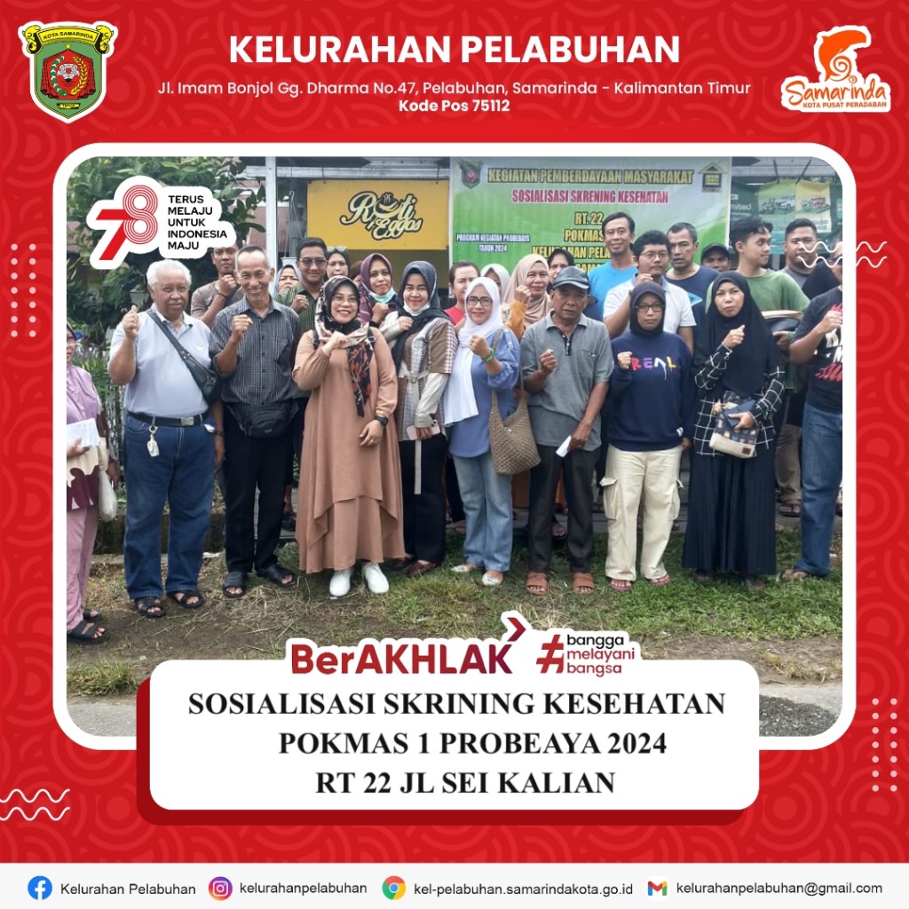 Sosialisasi skrining kesehatan pokmas 1 probebaya 2024 Rt 22 Jl sei kalian kelurahan