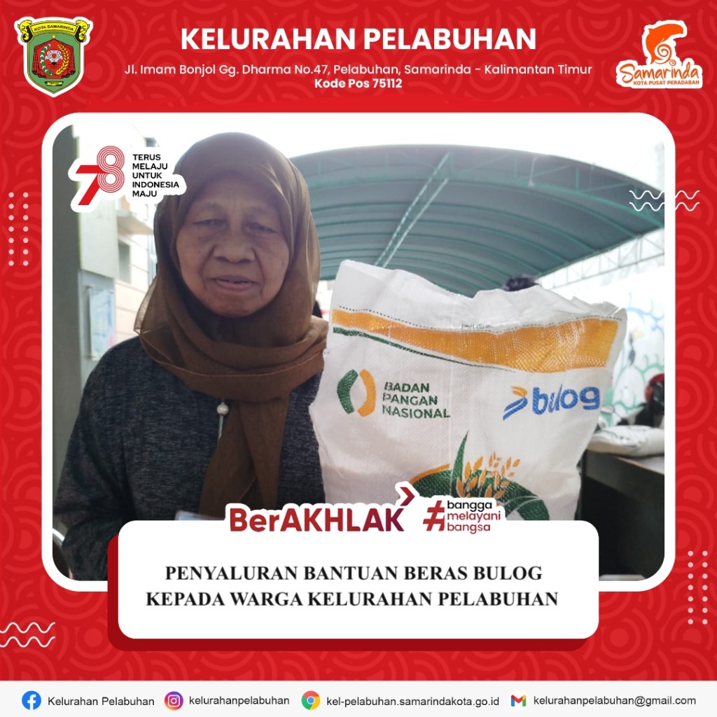 Pendistribusian bantuan beras buloq kepada warga kelurahan pelabuhan