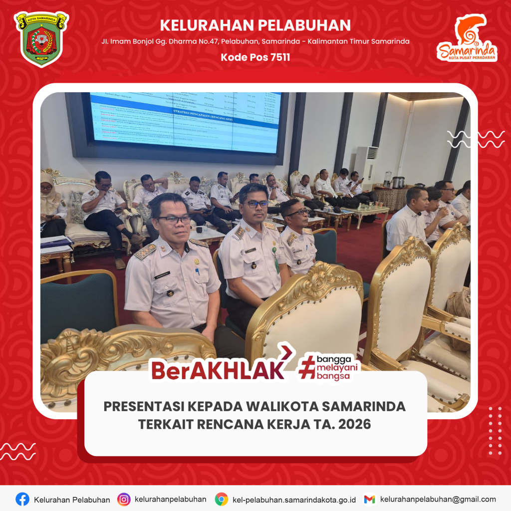 presentasi Rencana Kerja Tahun Anggaran 2026 di hadapan Wali Kota Samarinda serta para Kepala Perangkat Daerah.