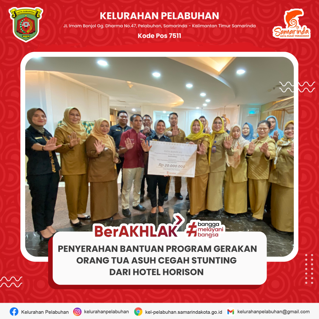 penyerahan dana bantuan untuk program Gerakan Orang Tua Asuh Cegah Stunting dari Hotel Horison Samarinda kepada Dinas Pengendalian Penduduk dan Keluarga Berencana (DPPKB) Kota Samarinda.