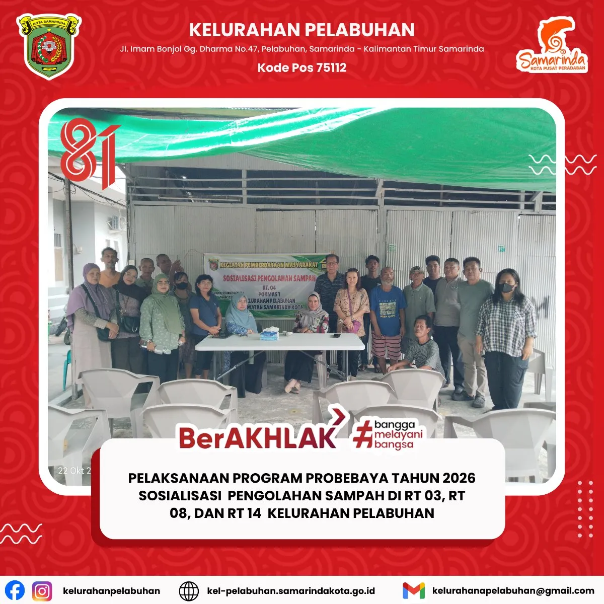 Pelaksanaan Program ProBebaya Tahun 2026, Sosialisasi Pengolahan Sampah di RT 03, RT 08, dan RT 14 Kelurahan Pelabuhan.