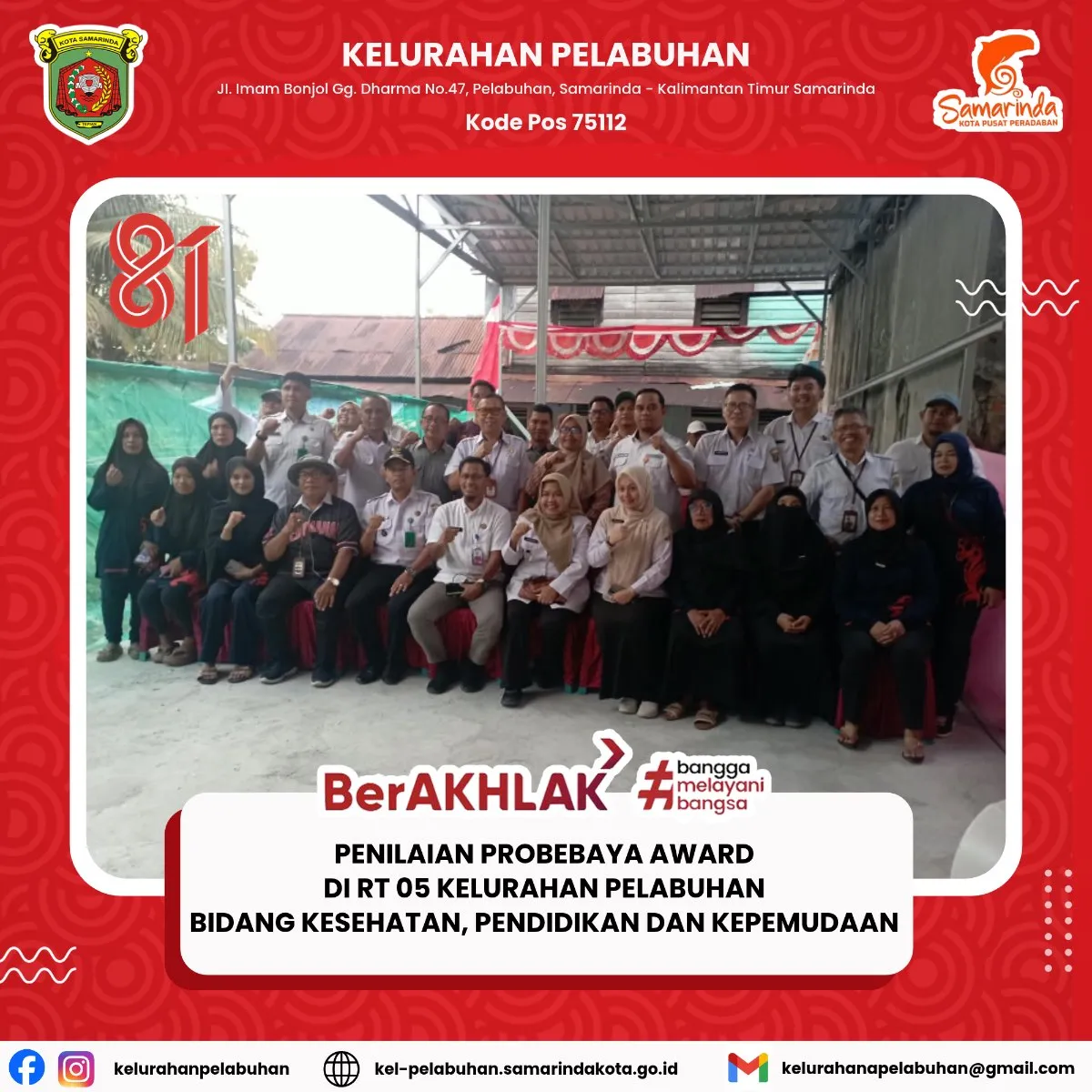 Penilaian ProBebaya Award Tahun 2026 di RT 05 Kelurahan Pelabuhan Bidang Kesehatan, Pendidikan, dan Kepemudaan.