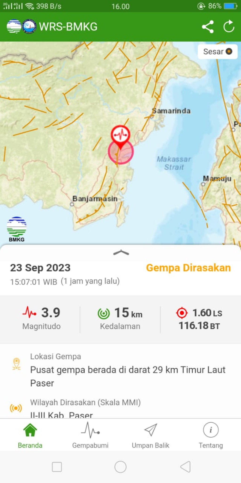 Gempa Kab. Paser