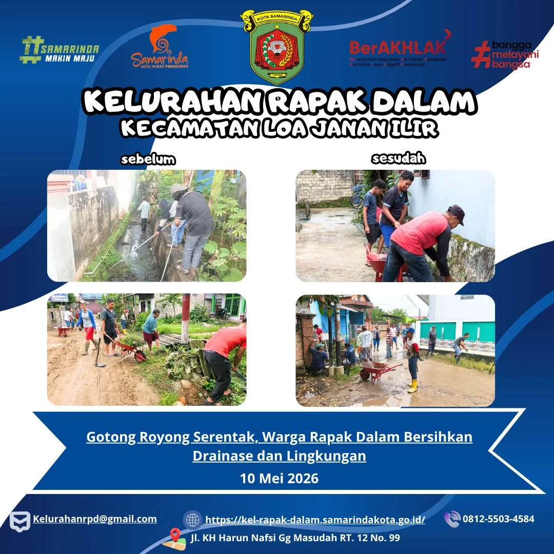 Gotong Royong Serentak, Warga Rapak Dalam Bersihkan Drainase dan Lingkungan