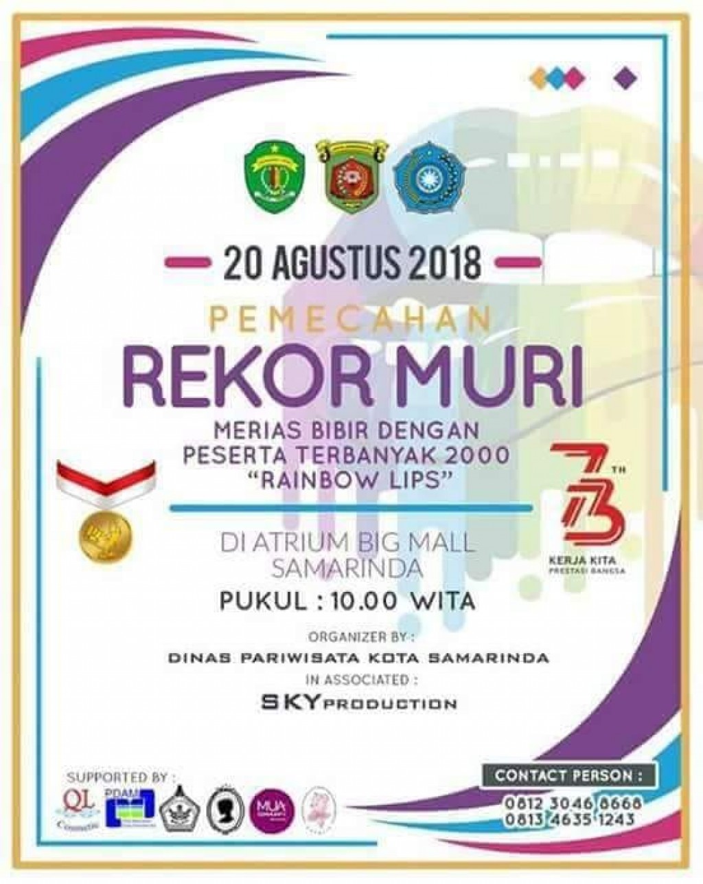 Rekor MURI, Merias Bibir Dengan Peserta Terbanyak 2.209 Peserta di Samarinda