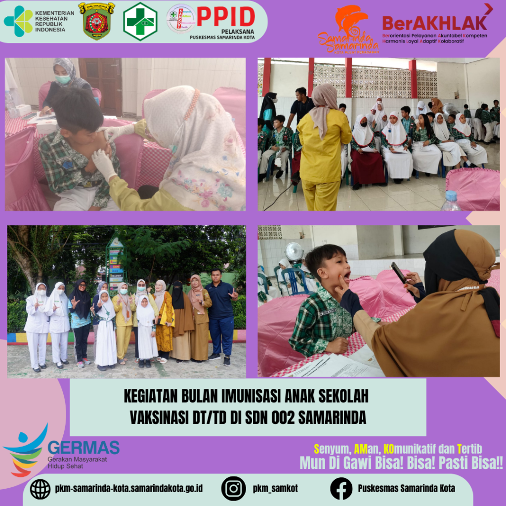 KEGIATAN Bulan Imunisasi Anak sekolah  VAKSINASI DT/Td DI SDN 002 SAMARINDA