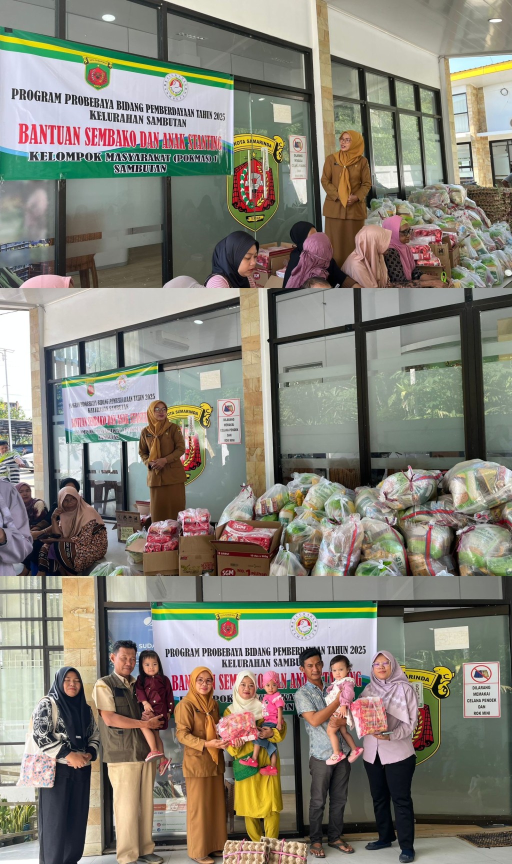 Penyerahan bantuan sembako warga kurang mampu dan bantuan anak stunting bidang pemberdayaan