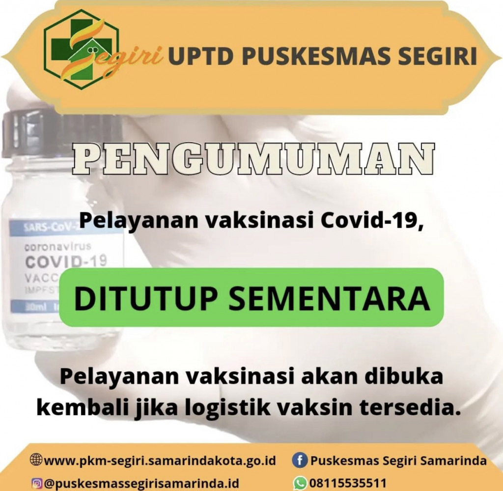 PELAYANAN VAKSIN Covid-19 DITUTUP SEMENTARA