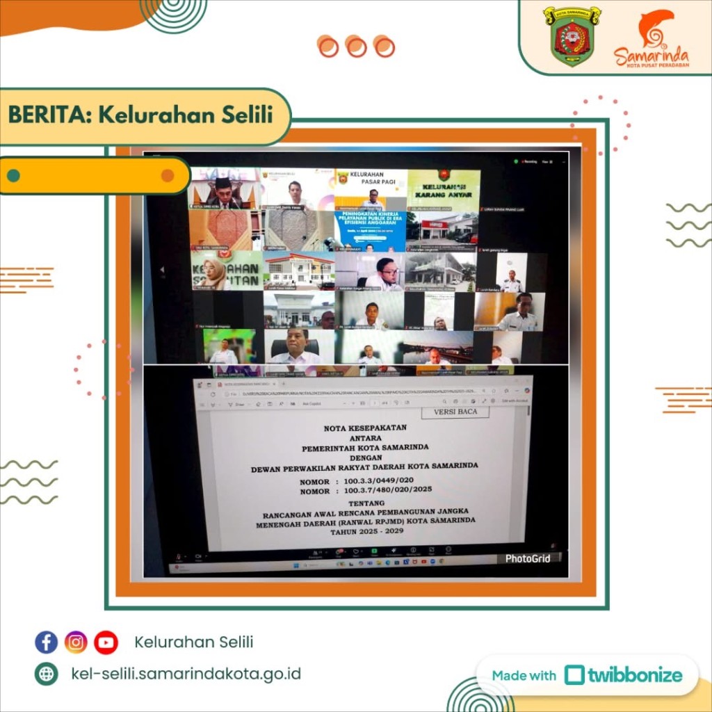 Lurah Selili Hadiri Rapat Paripurna DPRD Kota Samarinda Secara Virtual, Bahas Penandatanganan Nota Kesepakatan RPJMD 2025–2029 (23/04/2025)