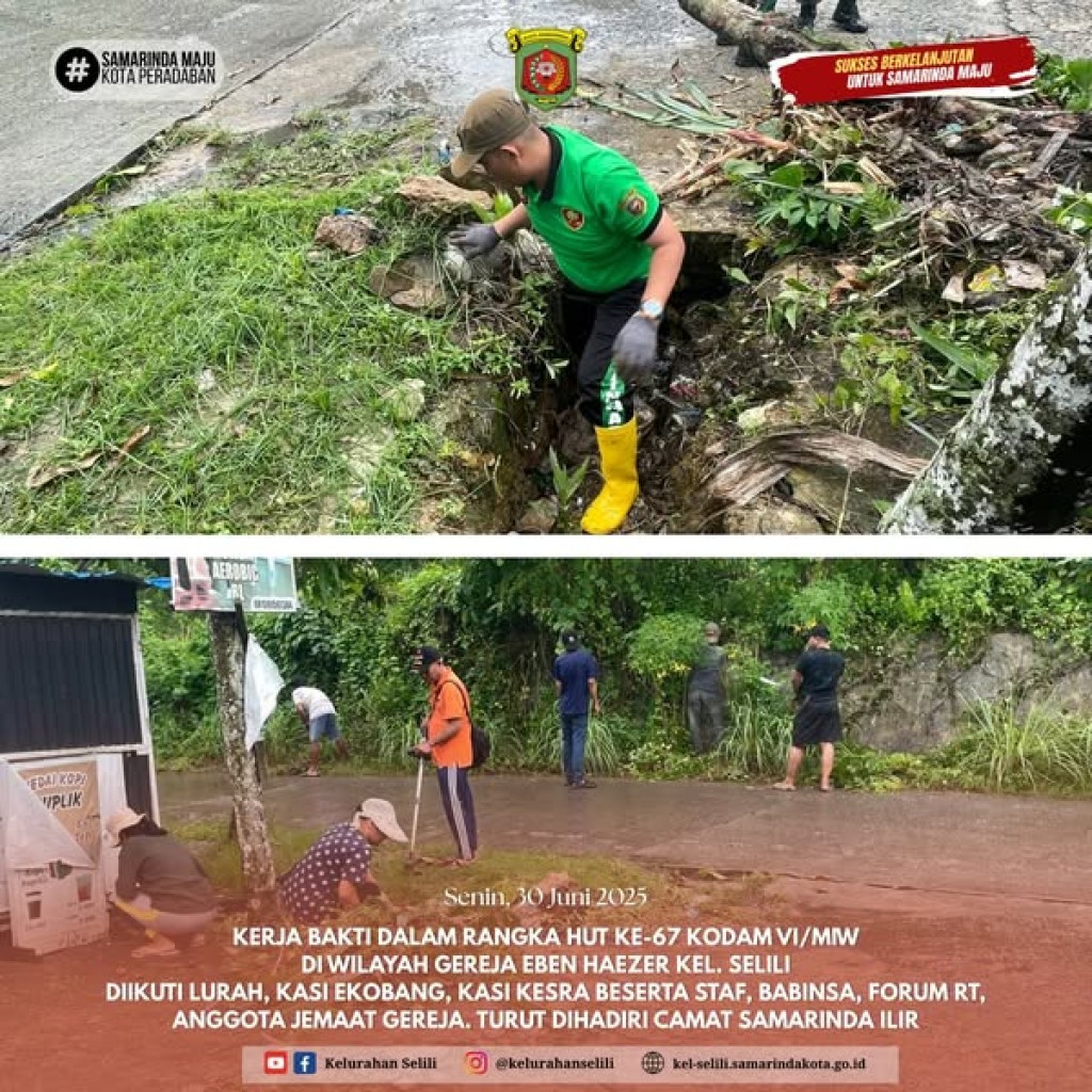 KERJA BAKTI DI GEREJA EBEN HAEZER DALAM RANGKA HUT KE-67 KODAM VI/MULAWARMAN, BENTUK KOLABORASI DAN TOLERANSI WARGA SELILI (30/06/2025)