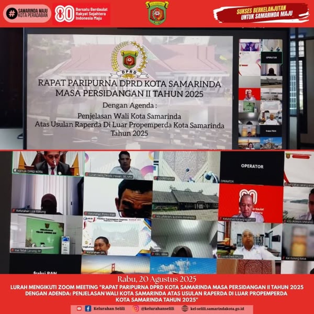 Lurah Selili Ikuti Zoom Meeting Rapat Paripurna DPRD Kota Samarinda Masa Persidangan II Tahun 2025 (20/08/2025)