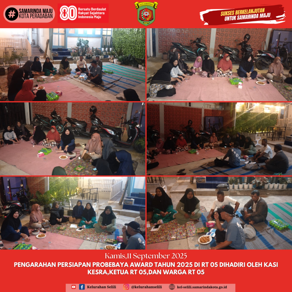 Pengarahan Persiapan Probebaya Award di RT.5 dihadiri oleh Kasi Kesra,Ketua RT 05, dan Warga RT 05 (11/09/2025)