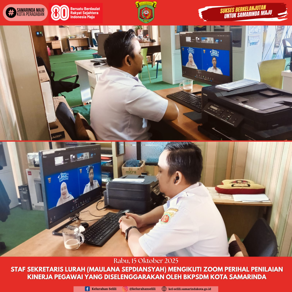 Staf Sekretaris Lurah (Maulana Sepdiansyah) mengikuti zoom perihal penilaian kinerja pegawai yang diselenggarakan oleh BKPSDM kota Samarinda (15/10/2025)