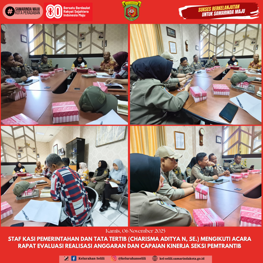 Staf Kasi Pemerintahan dan Tata Tertib (Charisma Aditya N, SE.) Mengikuti Acara Rapat Evaluasi Realisasi Anggaran dan Capaian Kinerja Seksi Pemtrantib (06/11/2025)