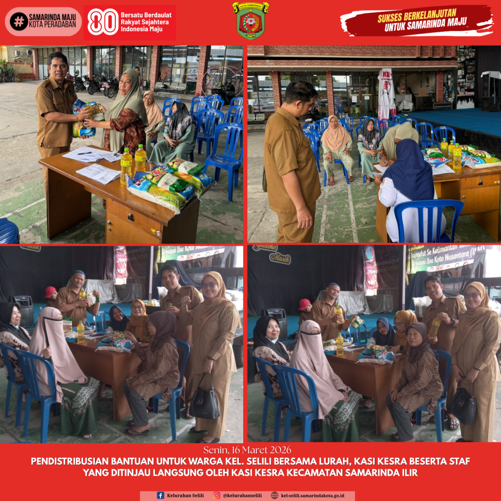 Pendistribusian Bantuan dari Yayasan Darma Bhakti untuk warga Kel. selili bersama Lurah, Kasi Kesra beserta staf Yang ditinjau langsung oleh Kasi Kesra Kecamatan Samarinda Ilir (16/03/2026)