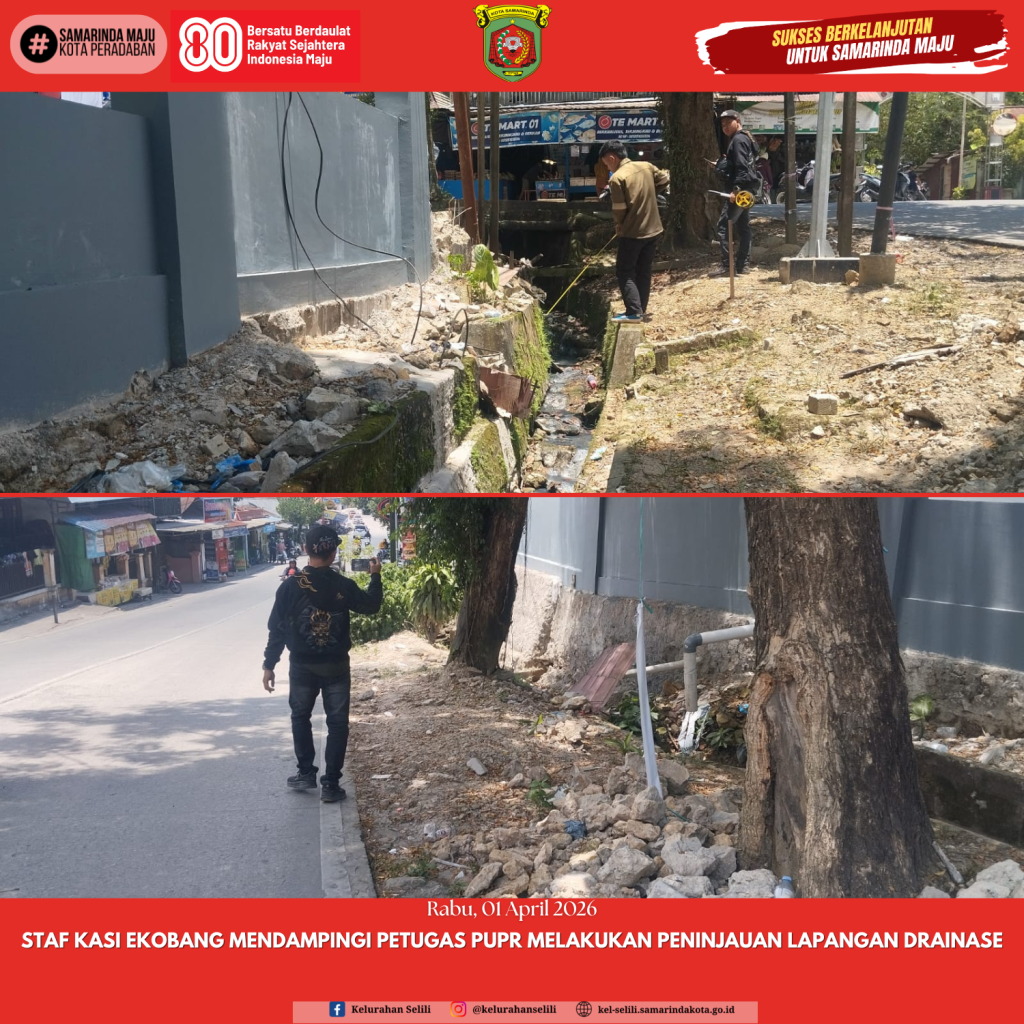 Staf Kasi Ekobang Mendampingi Petugas PUPR Melakukan Peninjauan Lapangan Drainase (01/04/2026)