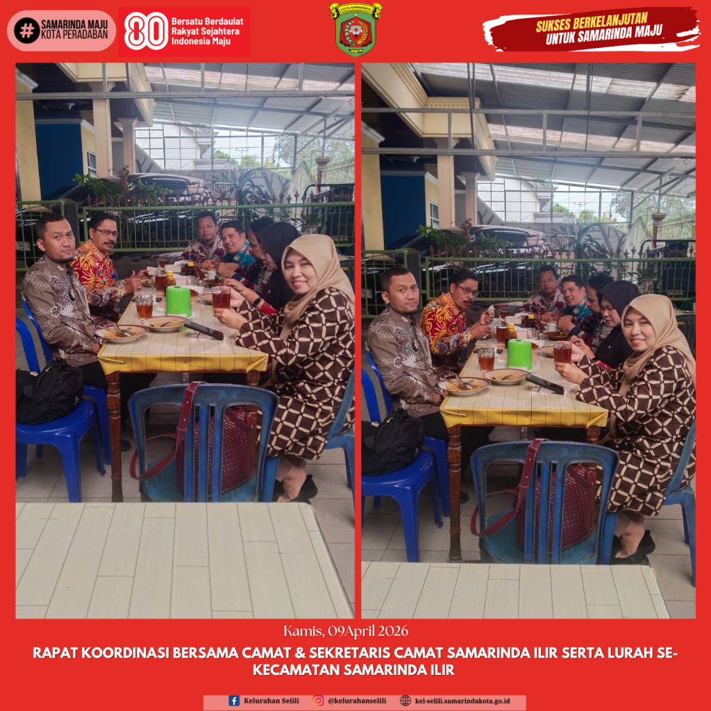 Rapat Koordinasi Menindaklanjuti Arahan mengenai WFH dari Sekda Kota Samarinda bersama Camat & Sekretaris Camat Samarinda Ilir serta Lurah se-Kecamatan Samarinda Ilir (09/04/2026)