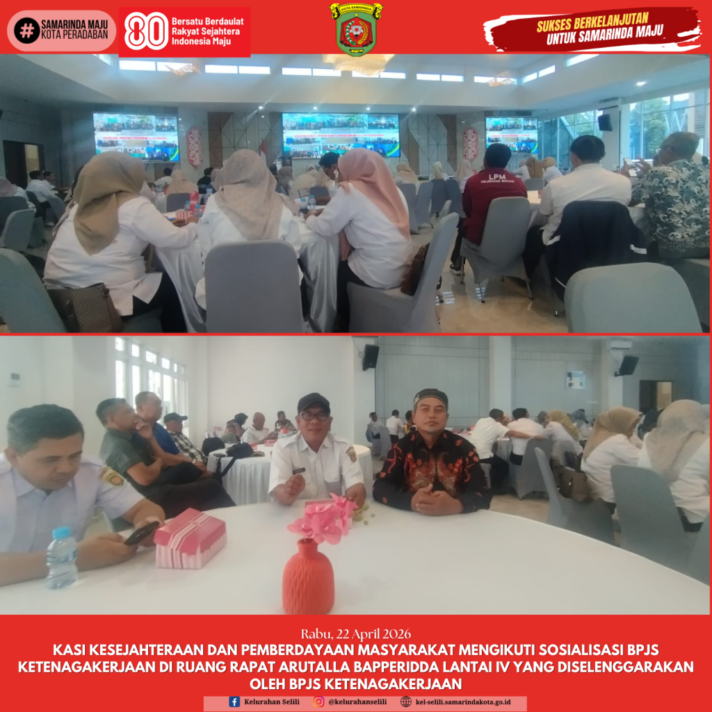 KASI KESEJAHTERAAN DAN PEMBERDAYAAN MASYARAKAT MENGIKUTI SOSIALISASI BPJS KETENAGAKERJAAN DI RUANG RAPAT ARUTALLA BAPPERIDDA LANTAI IV YANG DISELENGGARAKAN OLEH BPJS KETENAGAKERJAAN (22/04/2026)