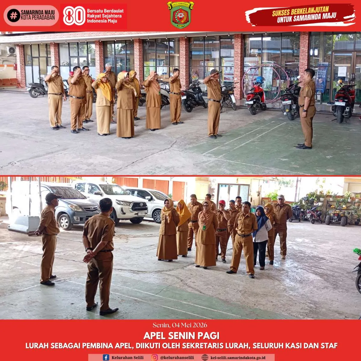 KEGIATAN APEL RUTIN SENIN PAGI YANG DIIKUTI OLEH SEKRETARIS LURAH,SELURUH KASI DAN STAF,LURAH SEBAGAI PEMBINA APEL ( 04 MEI 2026 )
