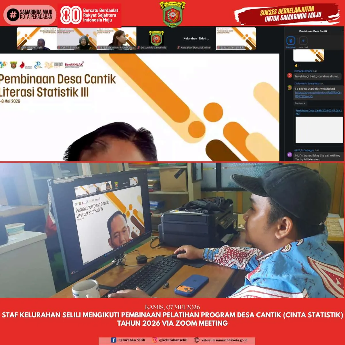 STAF KELURAHAN SELILI MENGIKUTI PEMBINAAN PELATIHAN PROGRAM DESA CANTIK (CINTA STATISTIK) TAHUN 2026 VIA ZOOM MEETING (07/05/2026)