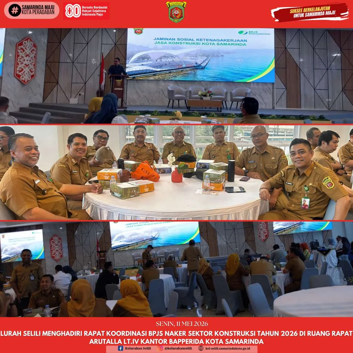 LURAH SELILI MENGHADIRI RAPAT KOORDINASI BPJS NAKER SEKTOR KONSTRUKSI TAHUN 2026 DI RUANG RAPAT ARUTALLA LT.IV KANTOR BAPPERIDA KOTA SAMARINDA (11/05/2026)