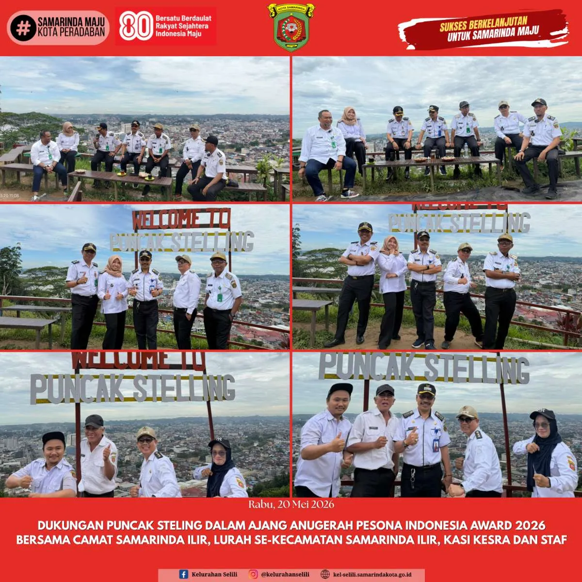 DUKUNGAN PUNCAK STELING DALAM AJANG ANUGERAH PESONA INDONESIA AWARD 2026 BERSAMA CAMAT SAMARINDA ILIR, LURAH SE-KECAMATAN SAMARINDA ILIR, KASI KESRA DAN STAF (20/05/2026)