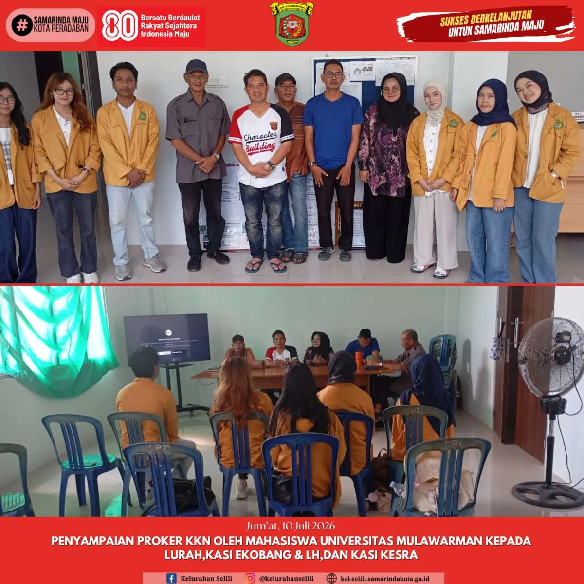 PENYAMPAIAN PROKER KKN OLEH MAHASISWA UNIVERSITAS MULAWARMAN KEPADA LURAH,KASI EKOBANG & LH,DAN KASI KESRA (10/07/2026)