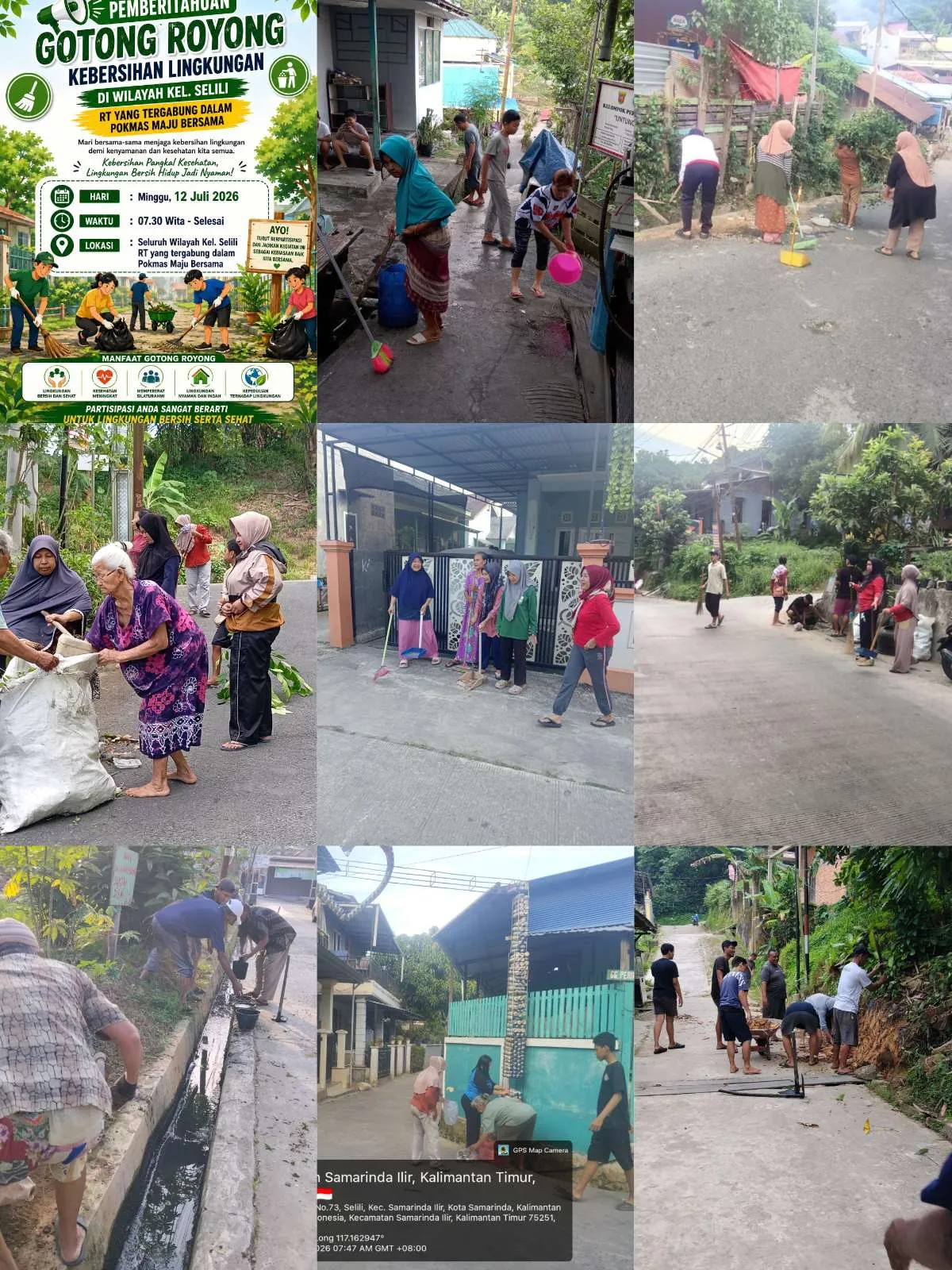 KEGIATAN KERJA BAKTI SERENTAK RT 13-14 DAN RT 33-37 KELURAHAN SELILI YANG DIIKUTI OLEH KASI EKOBANG, STAF KELURAHAN SELILI BESERTA WARGA SETEMPAT (12/07/2026) 
