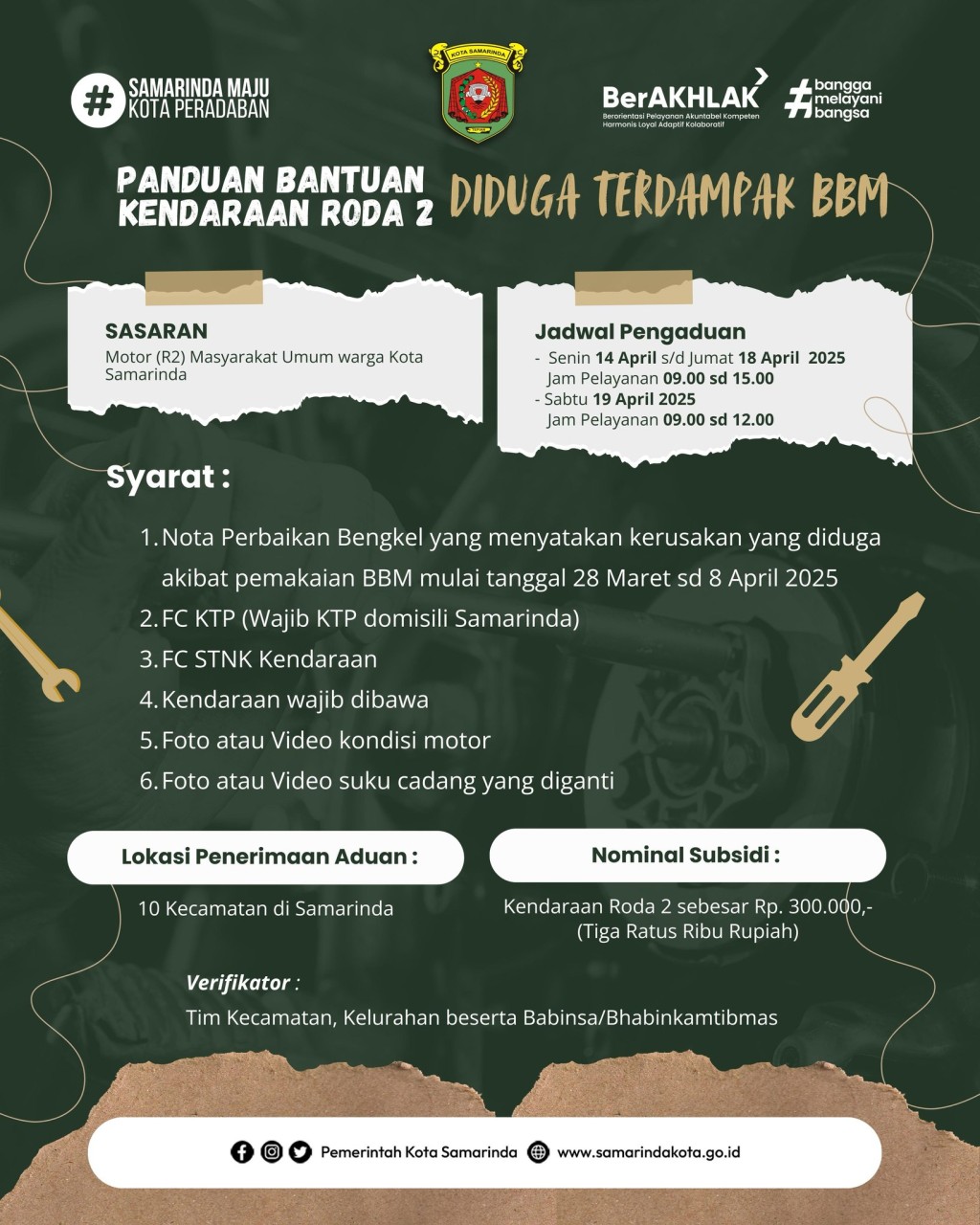 Bantuan Pemerintah Kota Samarinda Untuk Perbaikan Kendaraan Roda 2 diduga terdampak BBM