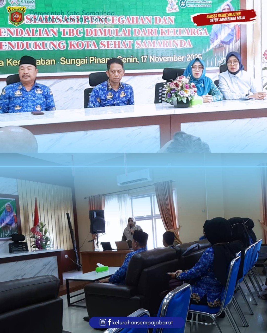Giat, Senin 17 November 2025, Melaksanakan apel Senin pagi di kelurahan sempaja barat & Menghadiri Rapat Sosialisasi Pencegahan dan Pengendalian TBC di Aula Kantor Kecamatan